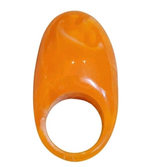 Vintage Huge Chunky Lucite Ring  Orange Bubble Marble 80s Mod Retro Size 7 - Picture 3 of 6